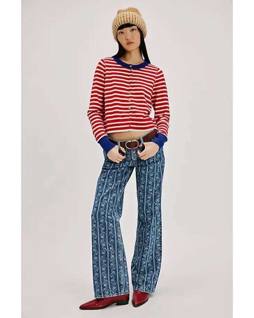Free People Tennessee Low Rise Boyfriend Jeans Size 26 Bohemian Floral Retro 70s